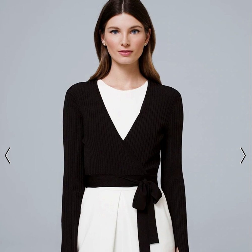 WHBM Black wrap shrug NWT